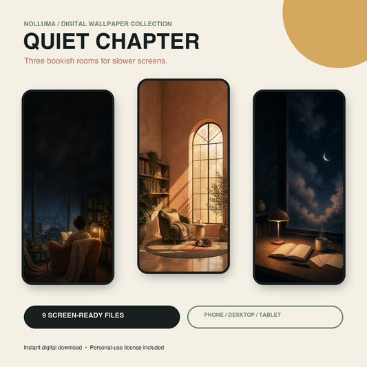 NOLLUMA Quiet Chapter — Bookish Lofi Wallpaper Collection
